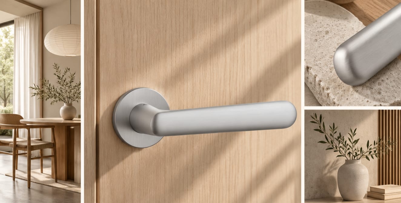 Klamka drzwiowa APRILE ARIA R 5S chrom satynowy - rozeta okrągła R SUPER SLIM 5mm