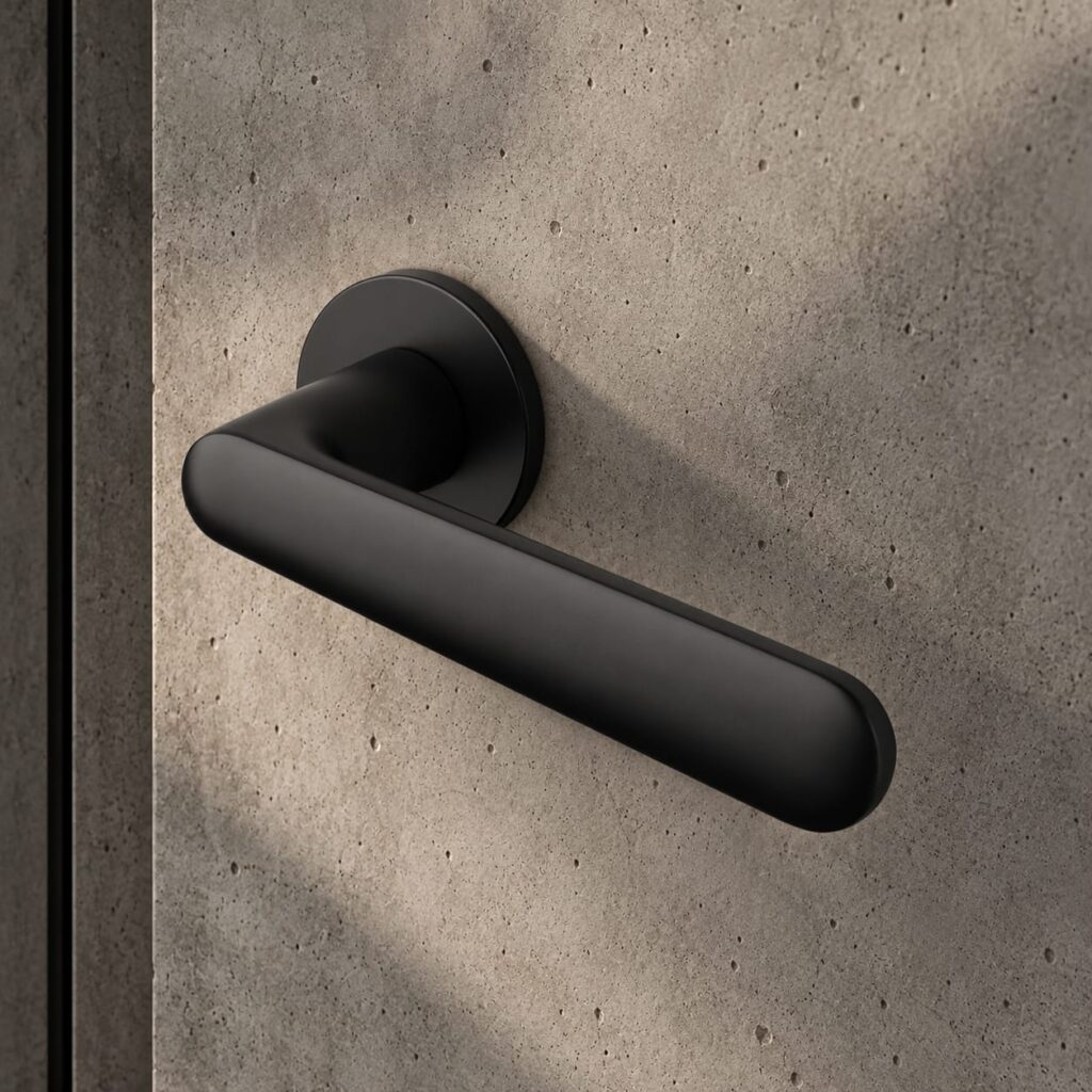 Klamka drzwiowa APRILE ARIA R 5S czarny mat - rozeta okrągła R SUPER SLIM 5mm