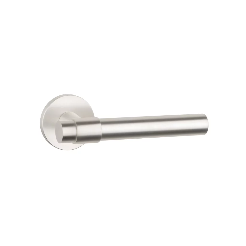 Klamka Aprile Bellisa R Slim 7 mm w wykończeniu srebrny perłowy, na okrągłej rozecie Slim 7 mm