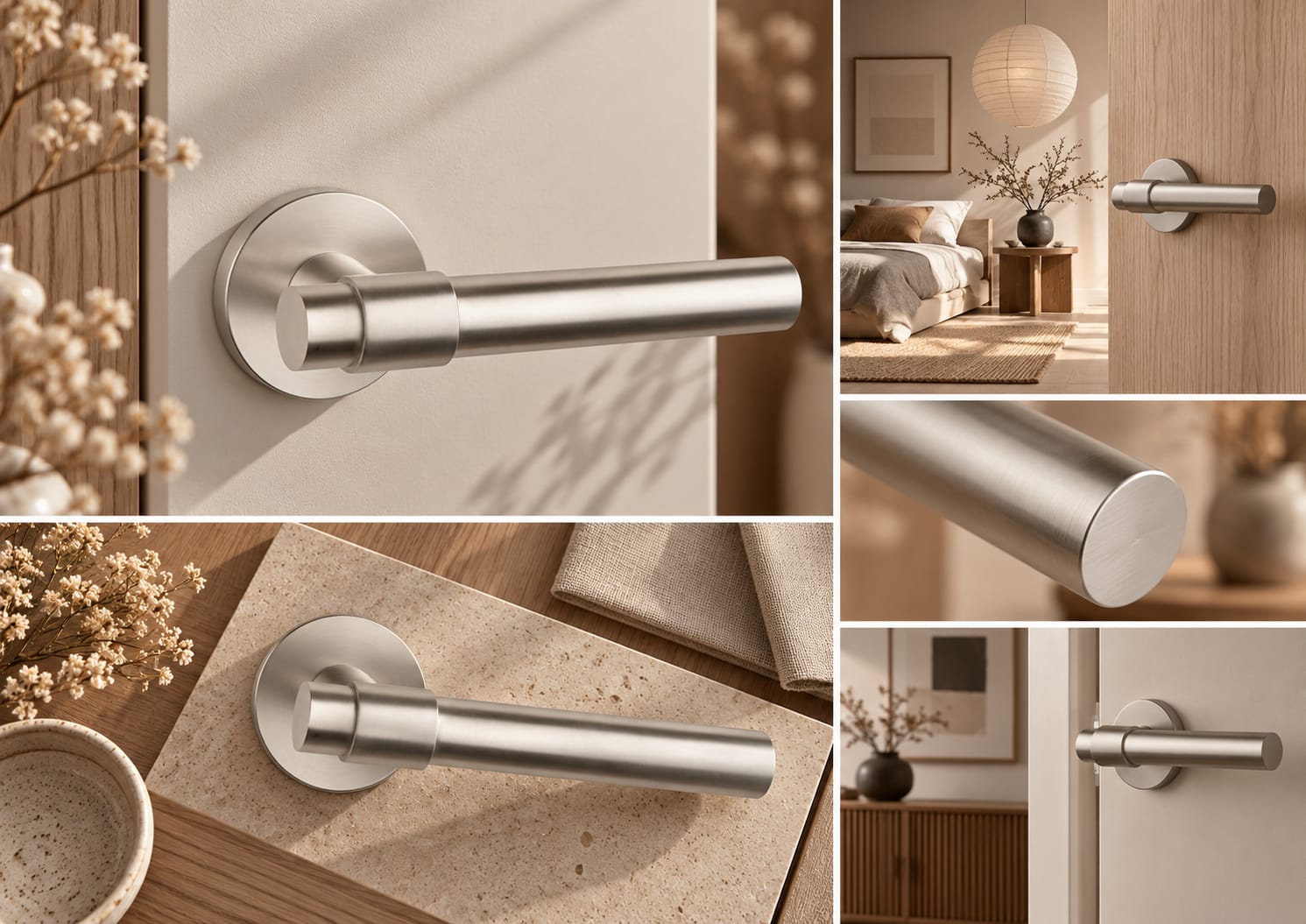 Klamka Aprile Bellisa R Slim 7 mm w wykończeniu srebrny perłowy, na okrągłej rozecie Slim 7 mm